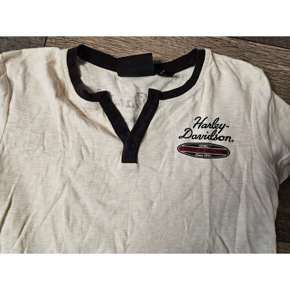 Harley Davidson Women's Winged Logo Short Sleeve Henley - Picture 4 of 9